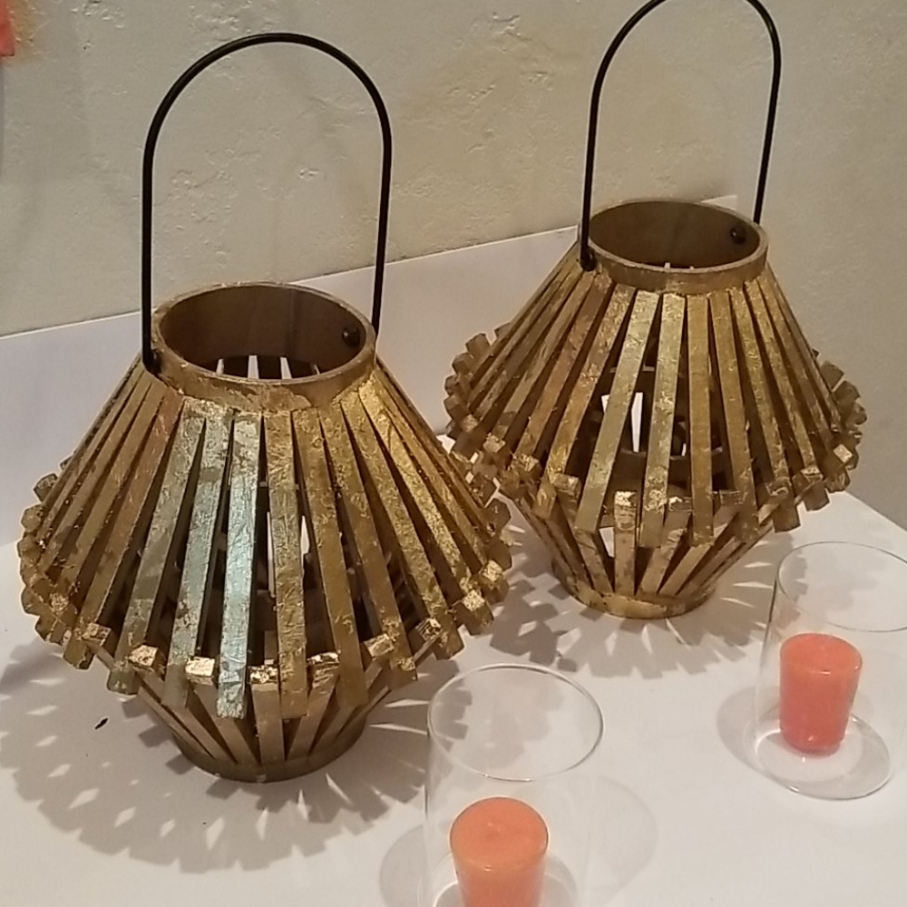2 Gold leafed handmade wooden lanterns